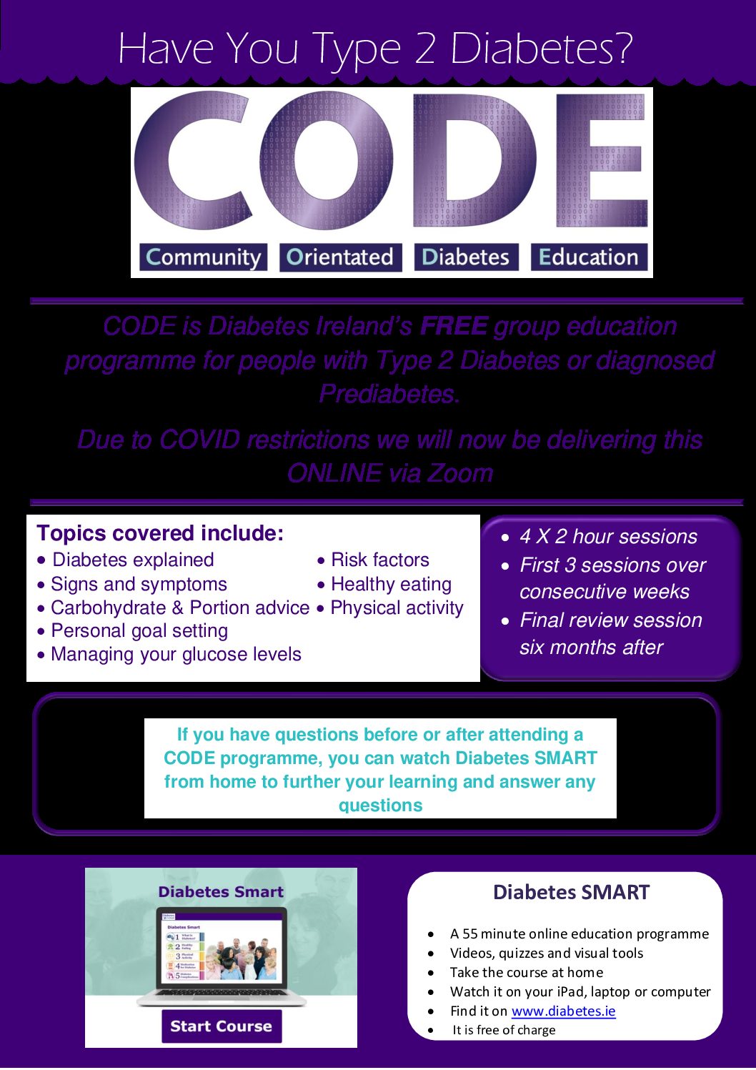 Flyer Zoom CODE   Diabetes Ireland  Diabetes Ireland